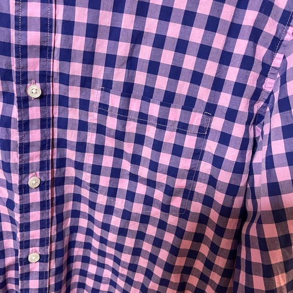 J Crew button down slim fit shirt gingham plaid preppy dusty peony Baltic blue L - Picture 5 of 8
